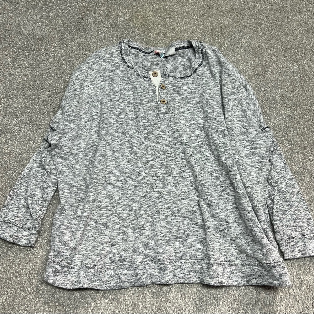 Free People FP Beach Women Medium Gray Sleep to Dream Knit Henley Oversized Boxy